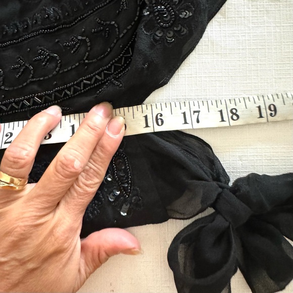 Pure silk sequined and beaded blouse Tie-side Embellished Sheer Black Blouse S - Picture 10 of 13